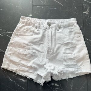 White Distressed Denim Shorts